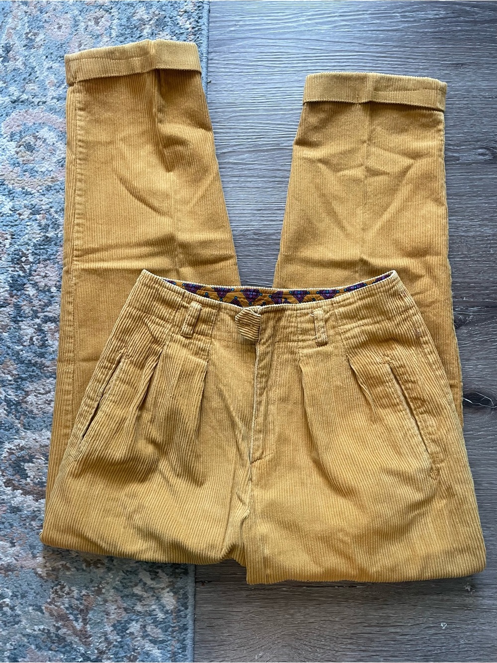 Vintage 80s 90s 100% Cotton Mustard Yellow Corduroy Pant High Waist Size 8
